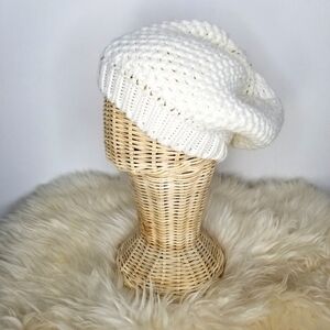 3NY RED Merino Wool Ivory Beanie‎ Slouchy Knitted Chunky Winter Hat Unisex OSFM